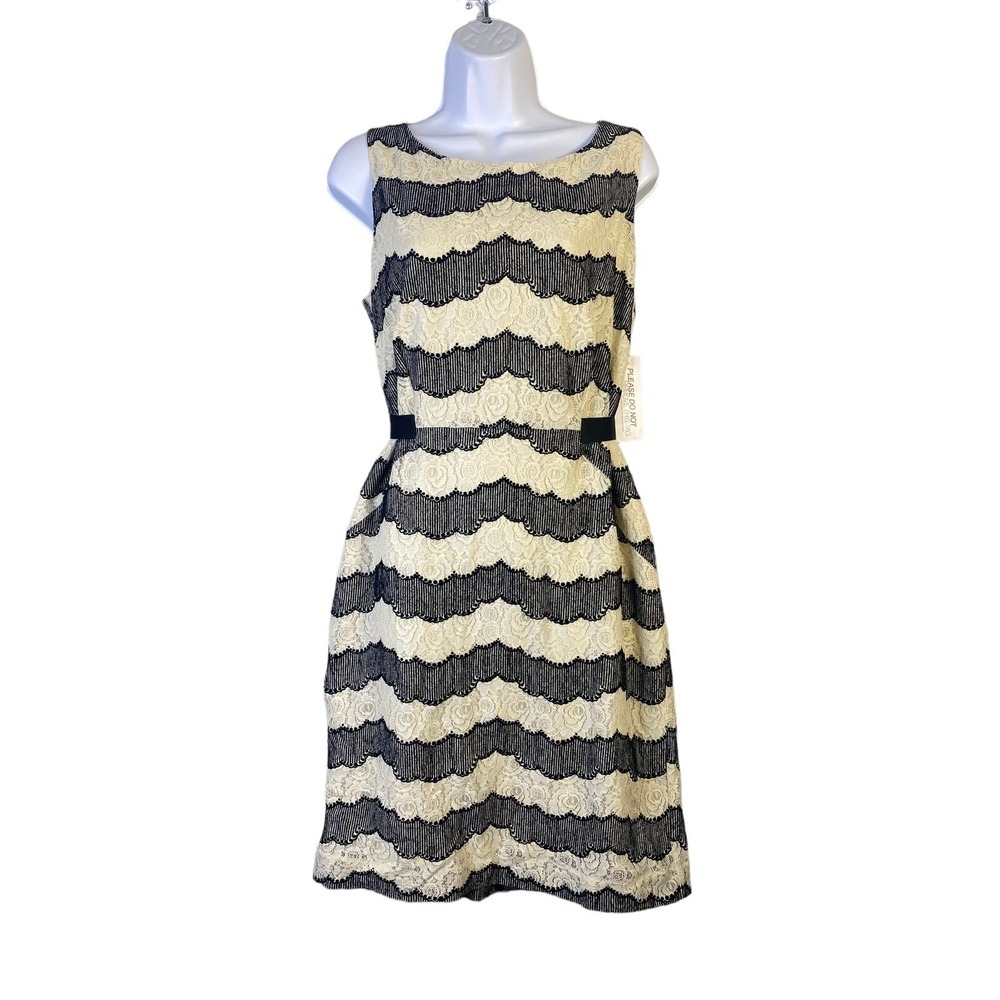 Eva Mendes New York & Company Cream Black‎ Lined Sleeveless Bow Holiday Size 10
